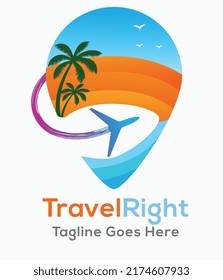 travelling company logo travel logo trip logo airplane beach tourism logo
