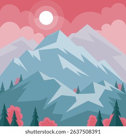 Travelling concept. Flat mountains sunset. Mountain rage