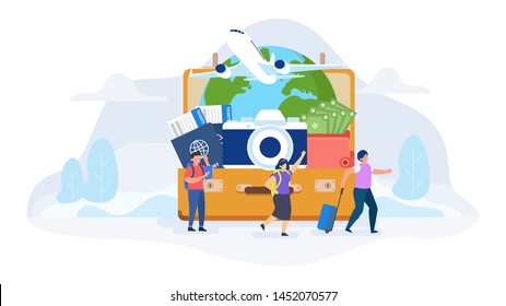 Travelling concept vector flat illustration for landing page, wallpaper, background, banner, advertising, web, business