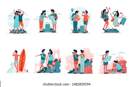 Travelling Couple and Backpackers Illustration Concept. Modern design concept of web page design for website and mobile website.Vector illustration EPS 10