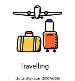 Travelling doodle style icon, editable vector 