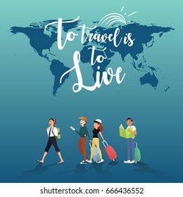 Travelling for exploring amazing things in this word illustration design