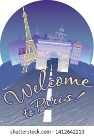 Travelling to France.Welcome to Paris.Banner,sign,advertising poster. Sights Of Paris.Vector image.
