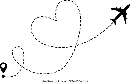 travelling heart shape aeroplane vector art denoting love and passion for travelling