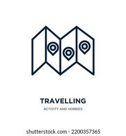 travelling icon from activity and hobbies collection. Thin linear travelling, travel, car outline icon isolated on white background. Line vector travelling sign, symbol for web and mobile