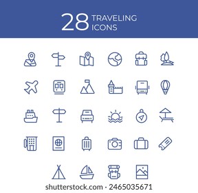 Travelling icon set, outline design