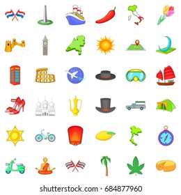Travelling icons set, cartoon style