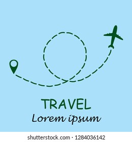 Travelling illustration with landmark and plane. Tourism. Journey. Road trip. Vacation.