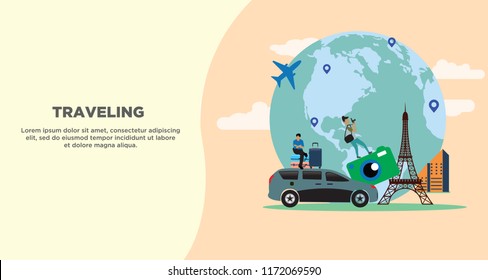 Travelling illustration vector concept for background, banner, web, wallpaper.