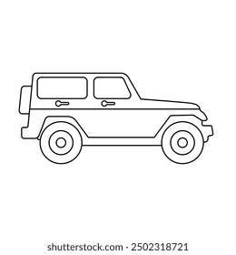 Travelling jeep black and white flat vector icon with editable stroke