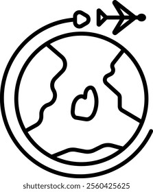 Travelling line icon Around the World - Aviation, Travel by Airplane Concept - World Map and Transparent Earth .