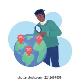 Travelling male student flat concept vector illustration. Editable 2D cartoon characters on white for web design. International universities creative idea for website, mobile, presentation
