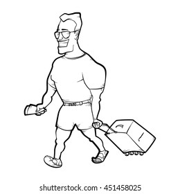 Travelling man goes with suitcase