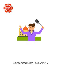 Travelling Man Taking Selfie Icon