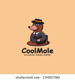 Travelling mole cartoon mascot logo vector template on light background