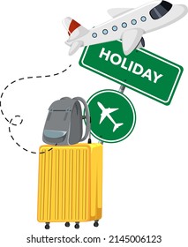 Travelling objects with airplane on white background illustration