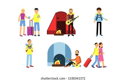 Travelling People During Vacation Vector Illustration Set Isolated On White Background