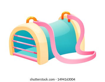 Travelling with pets. Carrying case, cage, pet box, cats, dogs, hamster. Cat transport box pet shop supermarket vector cartoon illustration