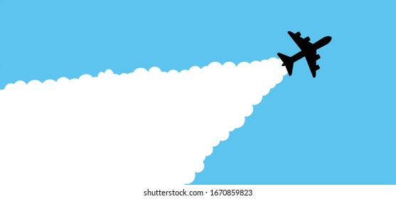 Travelling plane leaves a cloud behind. Funny travel airplane holliday map. Aircraft icon Aeroplane holliday. Air or flying location. Cartoon fly vacation airline suitcase. Soaring. Take Off Airplane