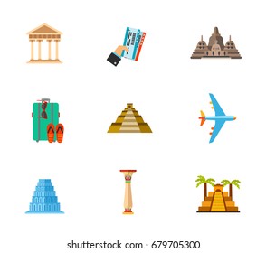 Travelling for sightseeing icon set