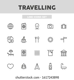Travelling simple set line icons. Vector illustration symbol elements for web design.
