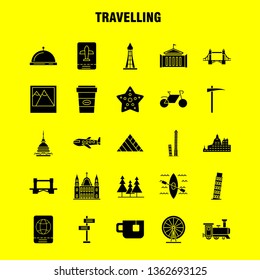 Travelling  Solid Glyph Icons Set For Infographics, Mobile UX/UI Kit And Print Design. Include: Globe, Internet, World, Communication, Clouds, Weather, Sky, Storm, Eps 10 - Vector