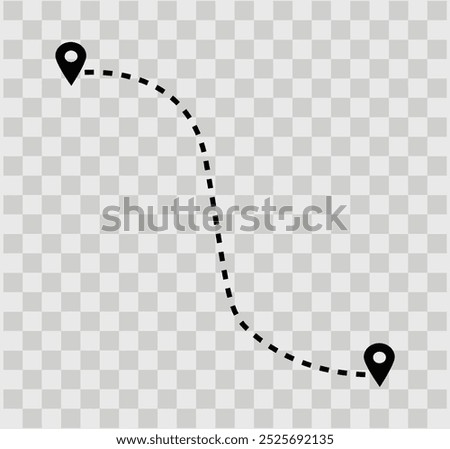 travelling from start point to end point with dotted line tracing on transparent background. tourism and travel concept.
