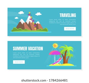 Travelling, Summer Vacation Landing Page Templates Set, Travel Agency Website Interface Vector Illustration