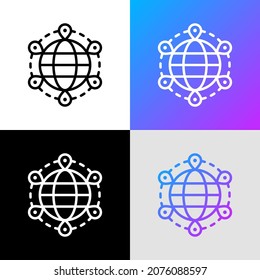 Travelling thin line icon: pointers on the globe. Modern vector illustration.