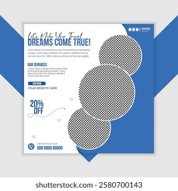 Travelling, tourism or summer holiday tour online marketing flyer, post or poster design.
