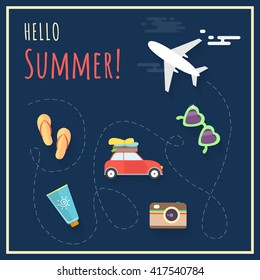 Travelling and vacation concept. Vector illustration with flat icons