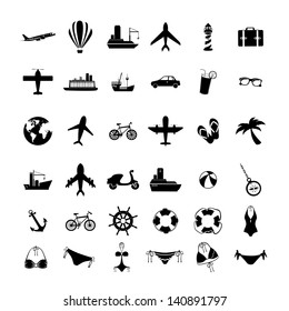 Travels Icons Monochrome Over White Background Stock Vector (Royalty ...