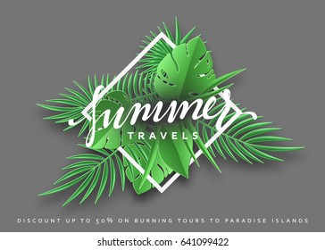 Travels Summer banner tropical background. Summer season vector illustration