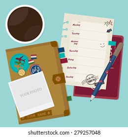 Travel's things.Travel concept template . Travel and tourism background.