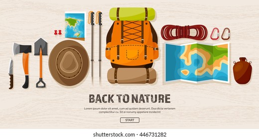Travel,tourism vector illustration in a flat style.World travel banner.Summer holidays, vacation.Travel around the world.Journey,trip plan.Tourists tips.International tourism.Hiking and camping.