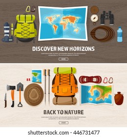 Travel,tourism vector illustration in a flat style.World travel banner.Summer holidays, vacation.Travel around the world.Journey,trip plan.Tourists tips.International tourism.Hiking and camping.