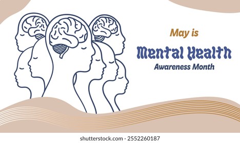 Traven is a month of awareness about mental health. Mental Health Awareness Month. Vector illustrations.