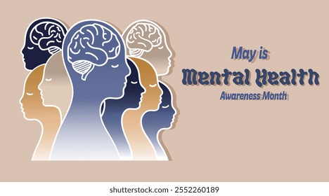Traven is a month of awareness about mental health. Mental Health Awareness Month. Vector illustrations.