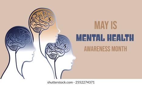 Traven is a month of awareness about mental health. Mental Health Awareness Month. Vector illustrations.