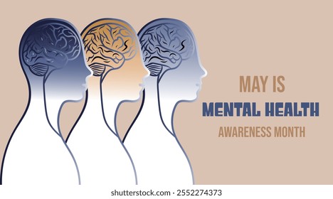 Traven is a month of awareness about mental health. Mental Health Awareness Month. Vector illustrations.