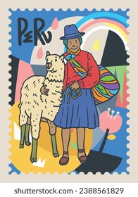 Tragen Sie zu Peru Postage Stamp Design, Poster, Banner, Sticker