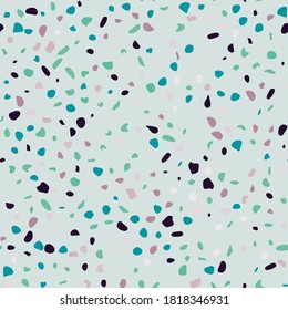 Travertine terrazzo vector seamless pattern in modern, trend colors. Colored stone flooring illustration, marble floor texture background