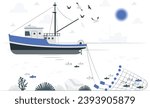 trawl fishing concept illustration vector