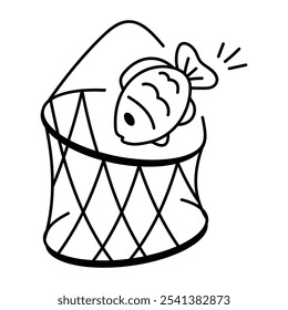 Trawl net icon in doodle style

