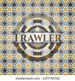 Trawler arabic style emblem. Arabesque decoration.