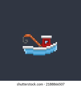 trawler boat in pixel art style