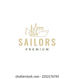 trawler boat sailor sailing night looking fish minimal logo design vector icon illustration template