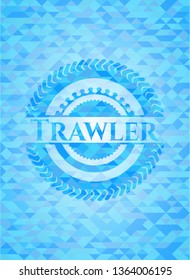 Trawler realistic light blue emblem. Mosaic background