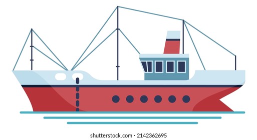 Trawler Ship Icon. Fishing Boat With Big Net