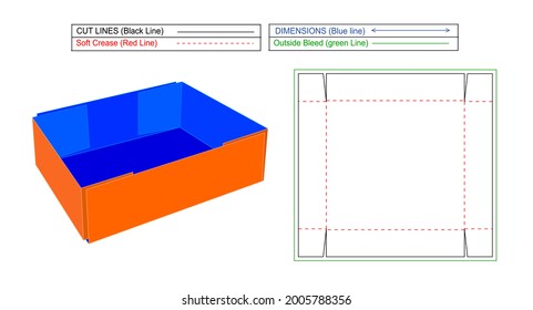 Tray box Corrugated Cardboard tray box, Dieline tamplate and 3D render with resizable and editable